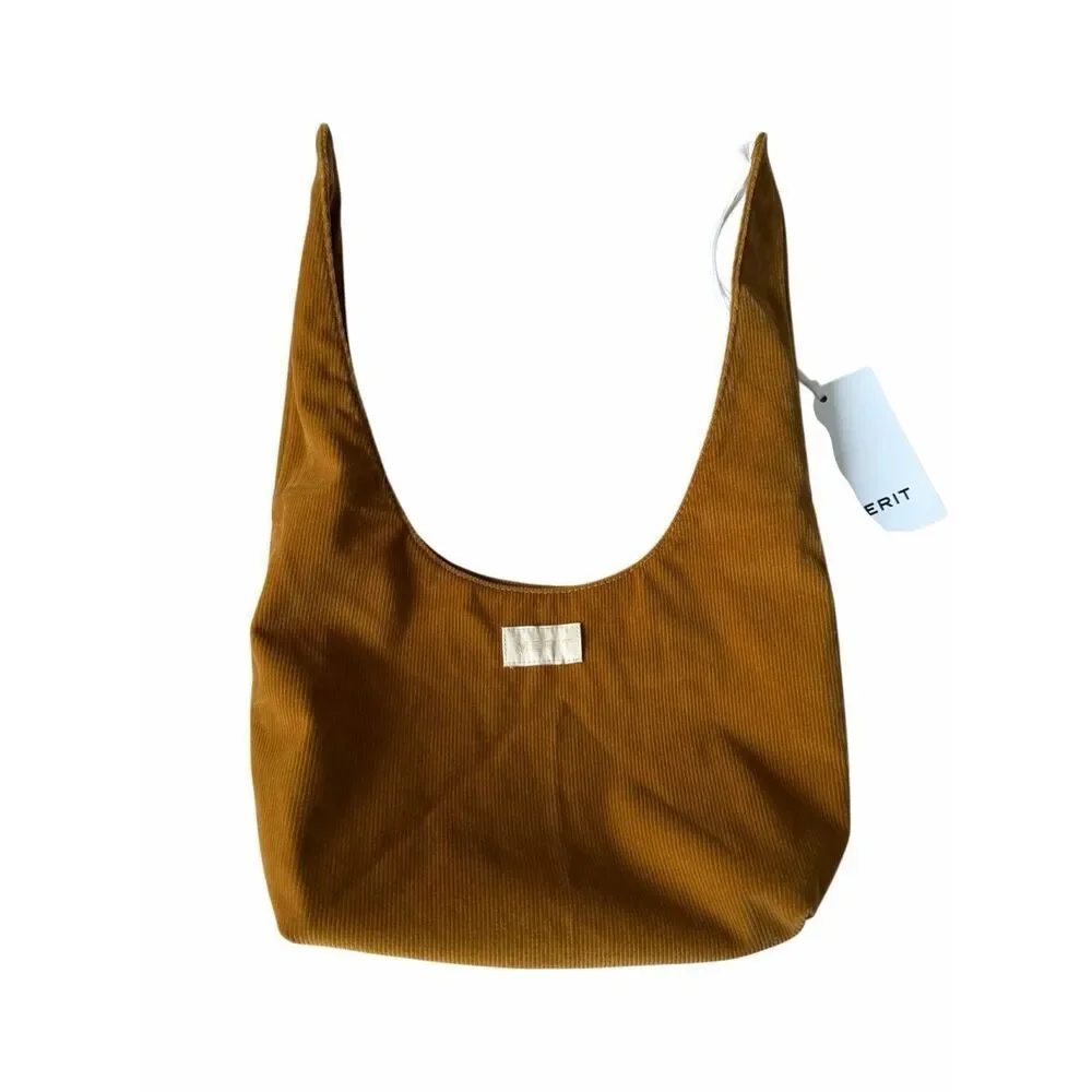 Merit Corduroy Cosmetics Bag Tie Pouch Makeup Medium‎ size NEW Mustard Brown